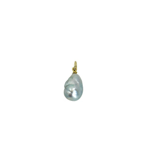 Baroque Drop Blue Japanese Saltwater Akoya Pearl Solitaire Vintage Charm Pendant- 14K Yellow Gold