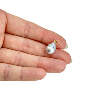 Baroque Drop Blue Japanese Saltwater Akoya Pearl Solitaire Vintage Charm Pendant- 14K Yellow Gold