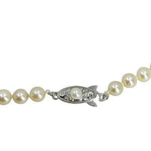 Quality Vintage Japanese Saltwater Akoya Cultured Pearl Necklace - Sterling Silver 19.75 Inch