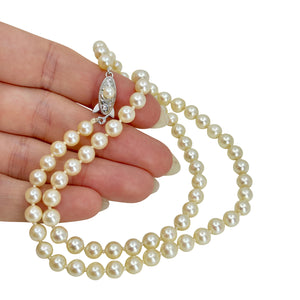 Quality Vintage Japanese Saltwater Akoya Cultured Pearl Necklace - Sterling Silver 19.75 Inch