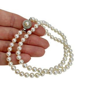 Braided Mid Century Vintage Japanese Saltwater Akoya Cultured Pearl Necklace - Sterling Silver 18 Inch
