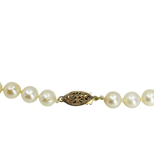 Filigree Choker Vintage Japanese Saltwater Cultured Akoya Pearl Necklace - Sterling Silver Gold Wash 16 Inch