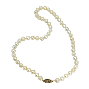 Filigree Choker Vintage Japanese Saltwater Cultured Akoya Pearl Necklace - Sterling Silver Gold Wash 16 Inch