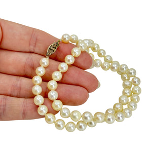 Filigree Choker Vintage Japanese Saltwater Cultured Akoya Pearl Necklace - Sterling Silver Gold Wash 16 Inch