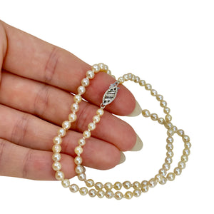 Petite Retro Choker Japanese Saltwater Cultured Akoya Pearl Necklace - 10K White Gold 14.75 Inch