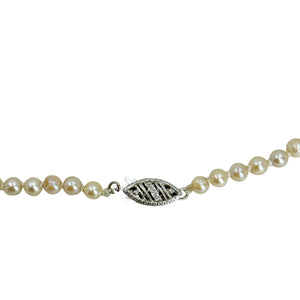 Petite Retro Choker Japanese Saltwater Cultured Akoya Pearl Necklace - 10K White Gold 14.75 Inch