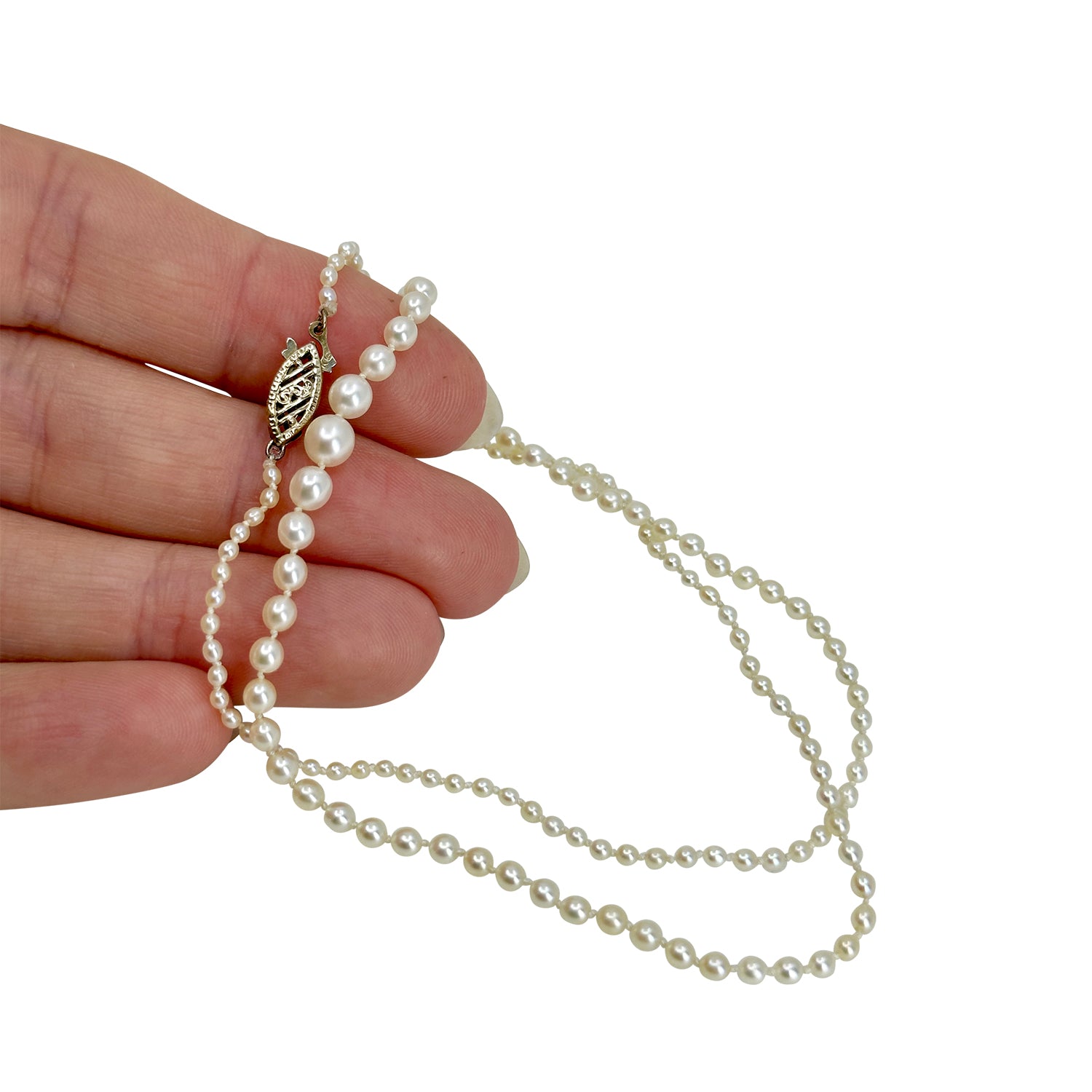 Antique Seed Pearl Japanese Saltwater Akoya Pearl Keshi Necklace- 14K White Gold 16.50 Inch