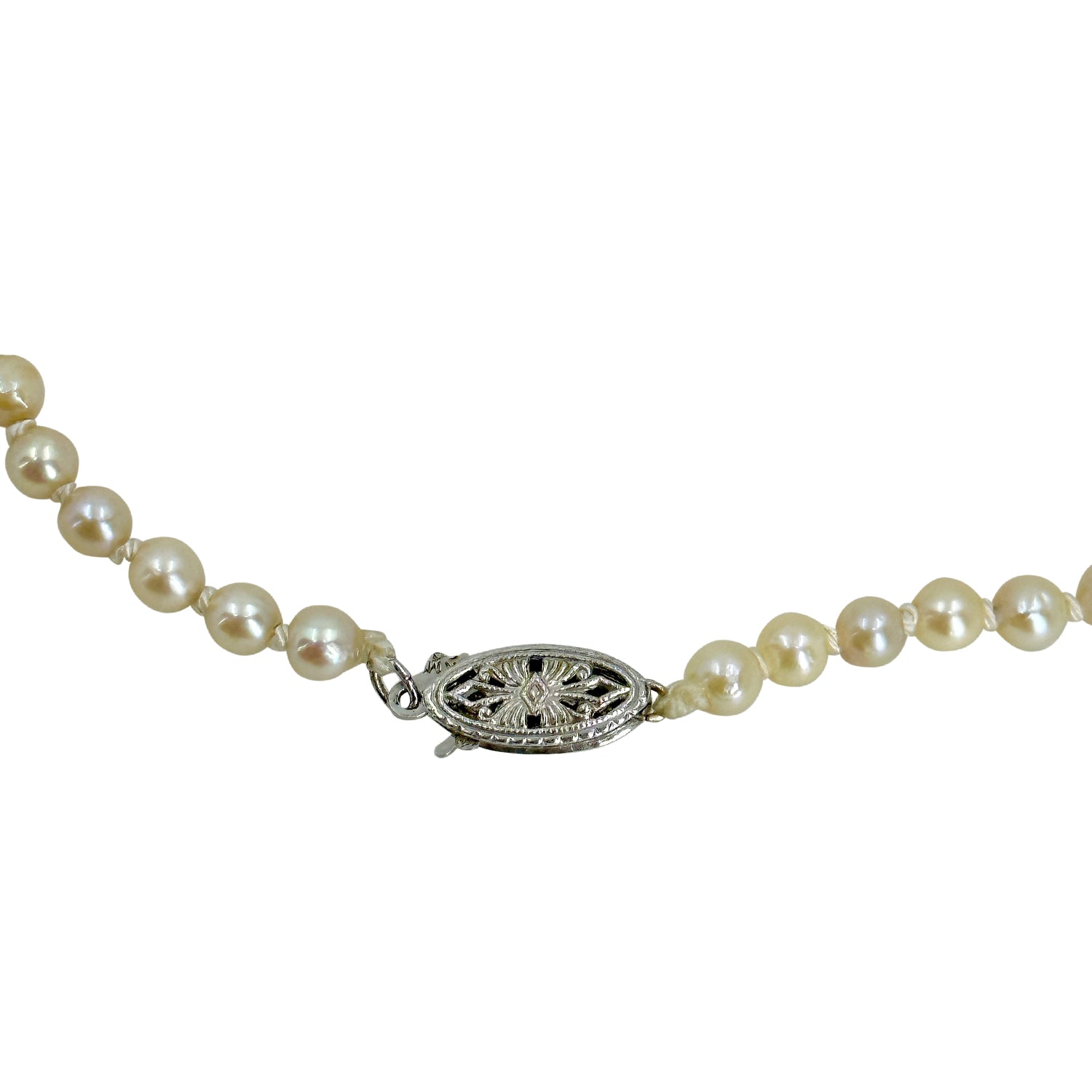 Petite Retro Japanese Saltwater Cultured Akoya Pearl Vintage Necklace - 10K White Gold 16.25 Inch