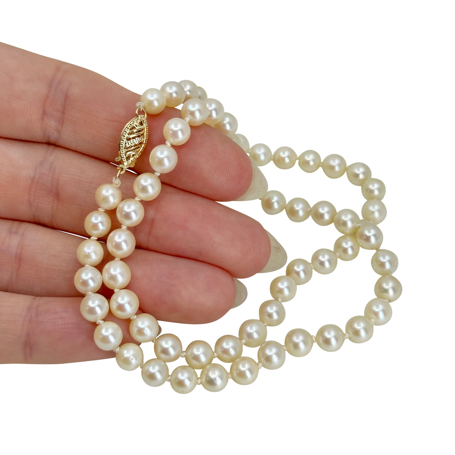Vintage Choker Japanese Saltwater Akoya Cultured Pearl Necklace - 14K Yellow Gold 15.75 Inch