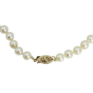 Vintage Choker Japanese Saltwater Akoya Cultured Pearl Necklace - 14K Yellow Gold 15.75 Inch