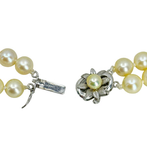 Golden Akoya Collar Double Strand Art Nouveau Japanese Saltwater Cultured Akoya Pearl Vintage Choker Necklace - 14K White Gold 14.25 & 14.75 Inch