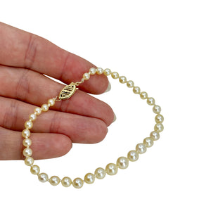 Graduated Mid-Century Japanese Saltwater Akoya Cultured Pearl Vintage Bracelet- 14K Yellow Gold