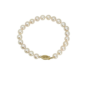 Rosy Mid-Century Japanese Saltwater Akoya Cultured Pearl Vintage Bracelet- 14K Yellow Gold