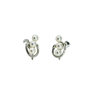 Vintage Art Nouveau Engraved Akoya Saltwater Cultured Pearl Screwback Earrings- Sterling Silver