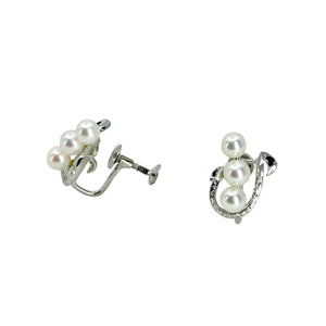 Vintage Art Nouveau Engraved Akoya Saltwater Cultured Pearl Screwback Earrings- Sterling Silver