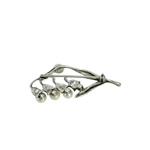 Lilly of the Valley Nouveau Marcasite Japanese Cultured Saltwater Akoya Pearl Brooch- Sterling Silver