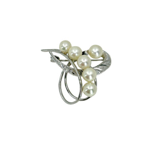 Brushed Swirl Mid Century Japanese Saltwater Akoya Cultured Pearl Vintage Brooch- Sterling Silver