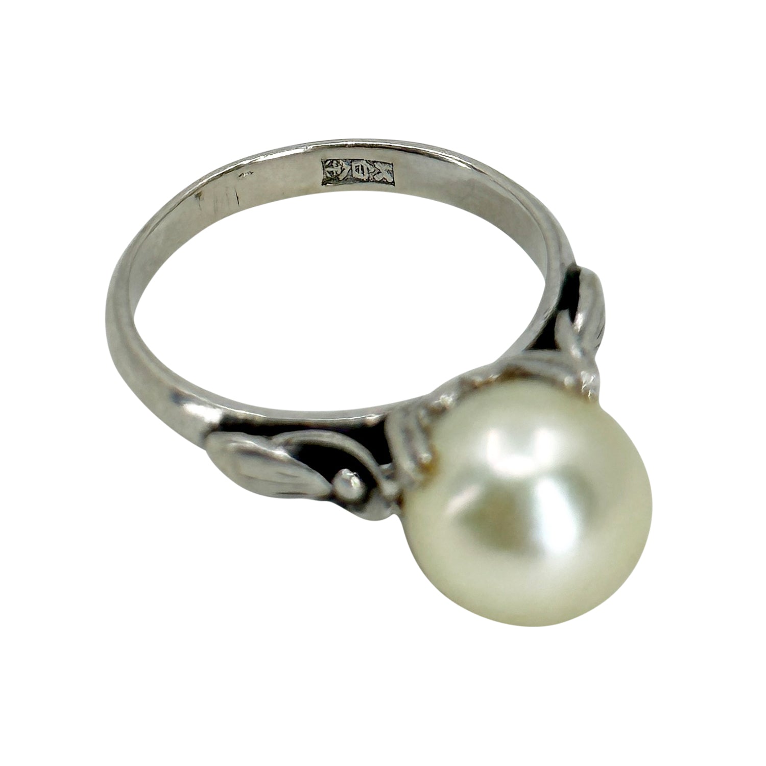 Floral Solitaire Vintage Japanese Saltwater Akoya Cultured Pearl Ring- Sterling Silver Sz 4.50