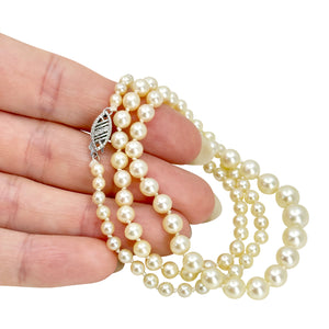 Vintage MCM Japanese Saltwater Akoya Cultured Pearl Necklace - 10K White Gold 20 Inch