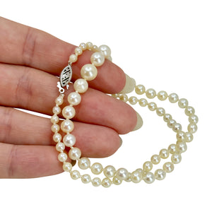 Choker Vintage Modern Japanese Saltwater Akoya Cultured Pearl Necklace - 10K White Gold 15.25 Inch