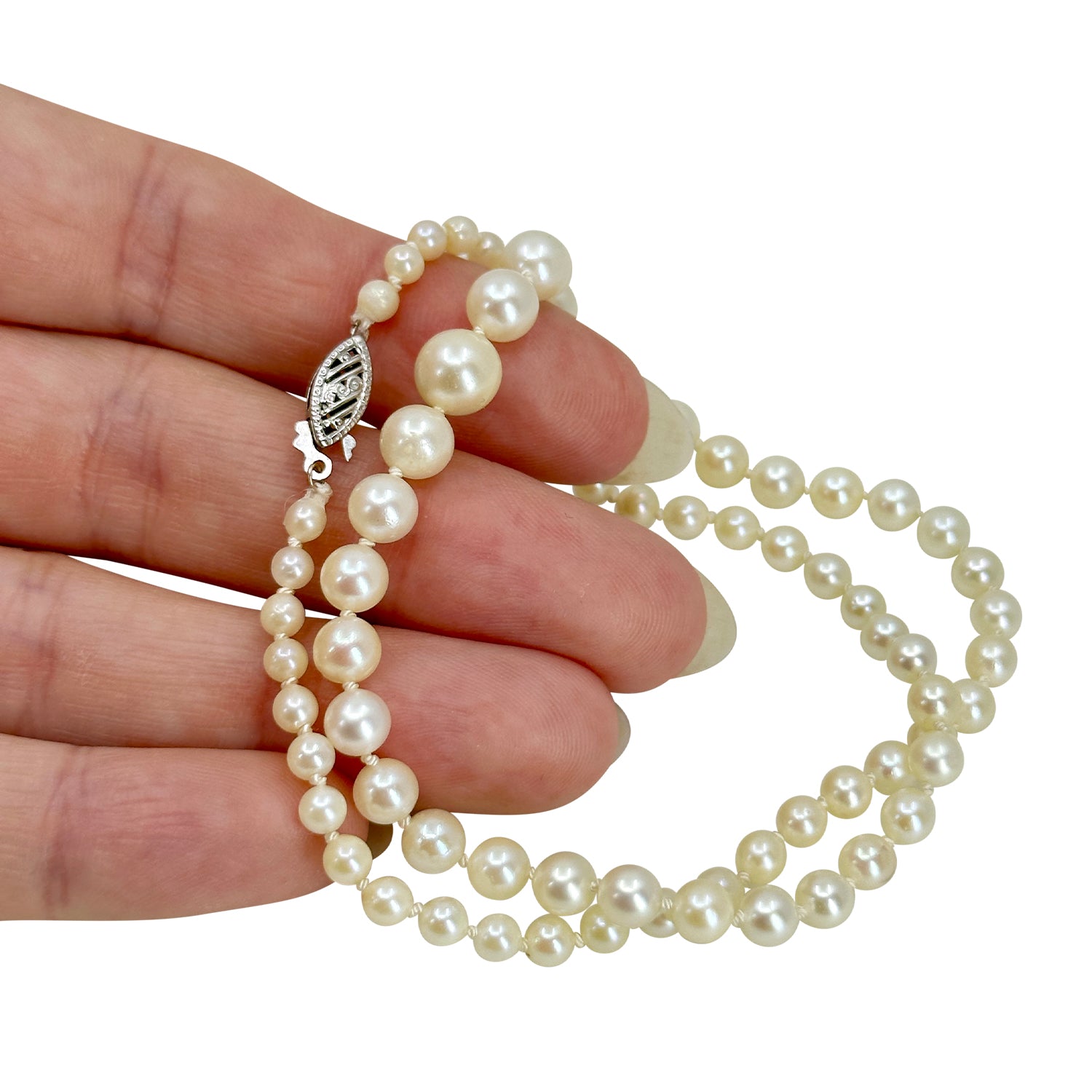 Choker Vintage Modern Japanese Saltwater Akoya Cultured Pearl Necklace - 10K White Gold 15.25 Inch