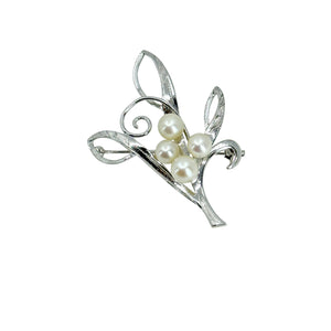 Swirling Vine Mid Century Japanese Saltwater Akoya Cultured Pearl Elvish Vintage Brooch- Sterling Silver