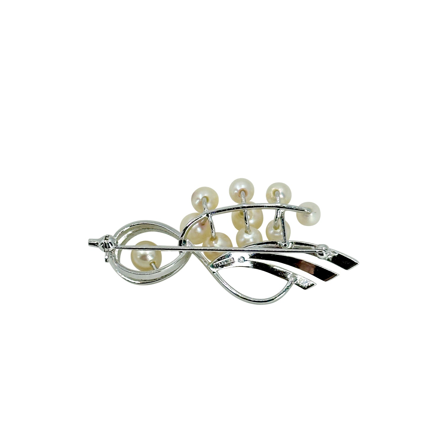 Modernist Mid Century Japanese Saltwater Akoya Cultured Pearl Minimal Vintage Brooch- Sterling Silver