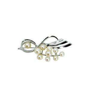 Modernist Mid Century Japanese Saltwater Akoya Cultured Pearl Minimal Vintage Brooch- Sterling Silver