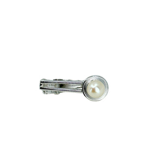 Petite Modernist Vintage Men's Japanese Saltwater Akoya Cultured Pearl Tie Bar- Sterling Silver