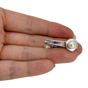 Petite Modernist Vintage Men's Japanese Saltwater Akoya Cultured Pearl Tie Bar- Sterling Silver