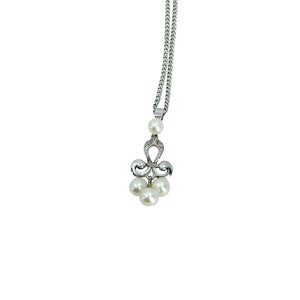 Vintage Mikimoto Lavaliere Drop Saltwater Akoya Cultured Pearl Engraved Pendant Necklace- Sterling Silver 16 Inch