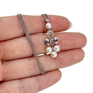 Vintage Mikimoto Lavaliere Drop Saltwater Akoya Cultured Pearl Engraved Pendant Necklace- Sterling Silver 16 Inch