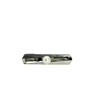 Mid Century Vintage Men's Japanese Saltwater Akoya Cultured Pearl Tie Bar- Sterling Silver