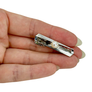 Mid Century Vintage Men's Japanese Saltwater Akoya Cultured Pearl Tie Bar- Sterling Silver