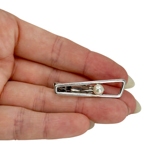 Mikimoto Modernist Designer Men's Japanese Saltwater Akoya Cultured Pearl Tie Bar- Sterling Silver