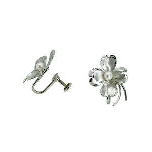 Vintage Dogwood Harry S. Bick Akoya Saltwater Cultured Pearl Screwback Earrings- Sterling Silver