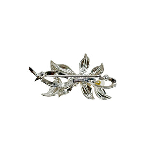 Textured Vintage Leaf Japanese Saltwater Akoya Cultured Pearl Brooch- Sterling Silver