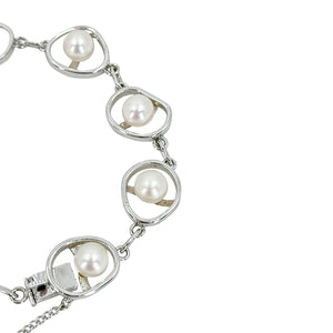 Modernist Abstract Japanese Saltwater Akoya Cultured Pearl Link Bracelet- Sterling Silver