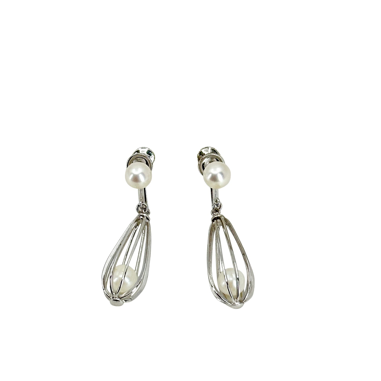 Cadge Dangle Japan Akoya Saltwater Cultured Pearl Screwback Drop Earrings- Sterling Silver