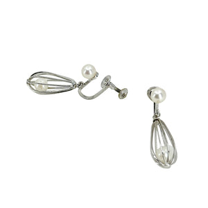 Cadge Dangle Japan Akoya Saltwater Cultured Pearl Screwback Drop Earrings- Sterling Silver