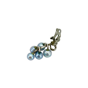 Bright Blue Japanese Akoya Saltwater Cultured Pearl Cluster Vintage Clip Earrings- Sterling Silver