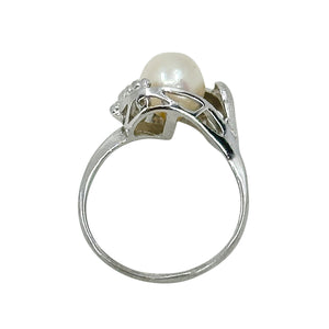 Modernist Beaded Solitaire Japanese Saltwater Akoya Cultured Pearl Ring- Sterling Silver Sz 7