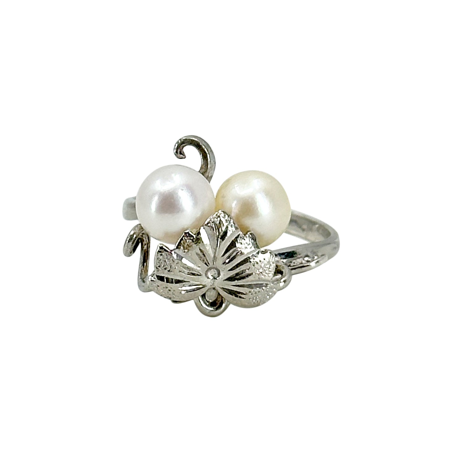 Grape Cream & White Japanese Saltwater Akoya Cultured Pearl Ring- Sterling Silver Sz 6.25