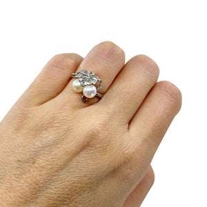 Grape Cream & White Japanese Saltwater Akoya Cultured Pearl Ring- Sterling Silver Sz 6.25