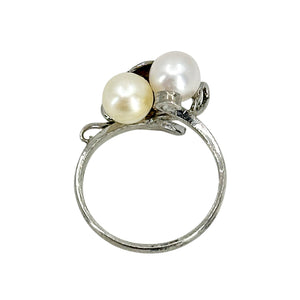 Grape Cream & White Japanese Saltwater Akoya Cultured Pearl Ring- Sterling Silver Sz 6.25