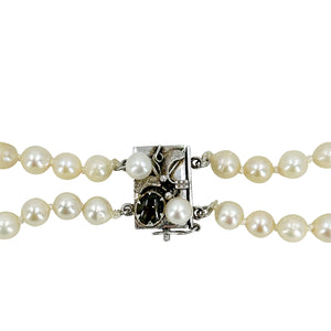 Star Sapphire Double Strand Baroque Japanese Saltwater Akoya Cultured Pearl Vintage Necklace -Sterling Silver 19.25 & 20 Inch