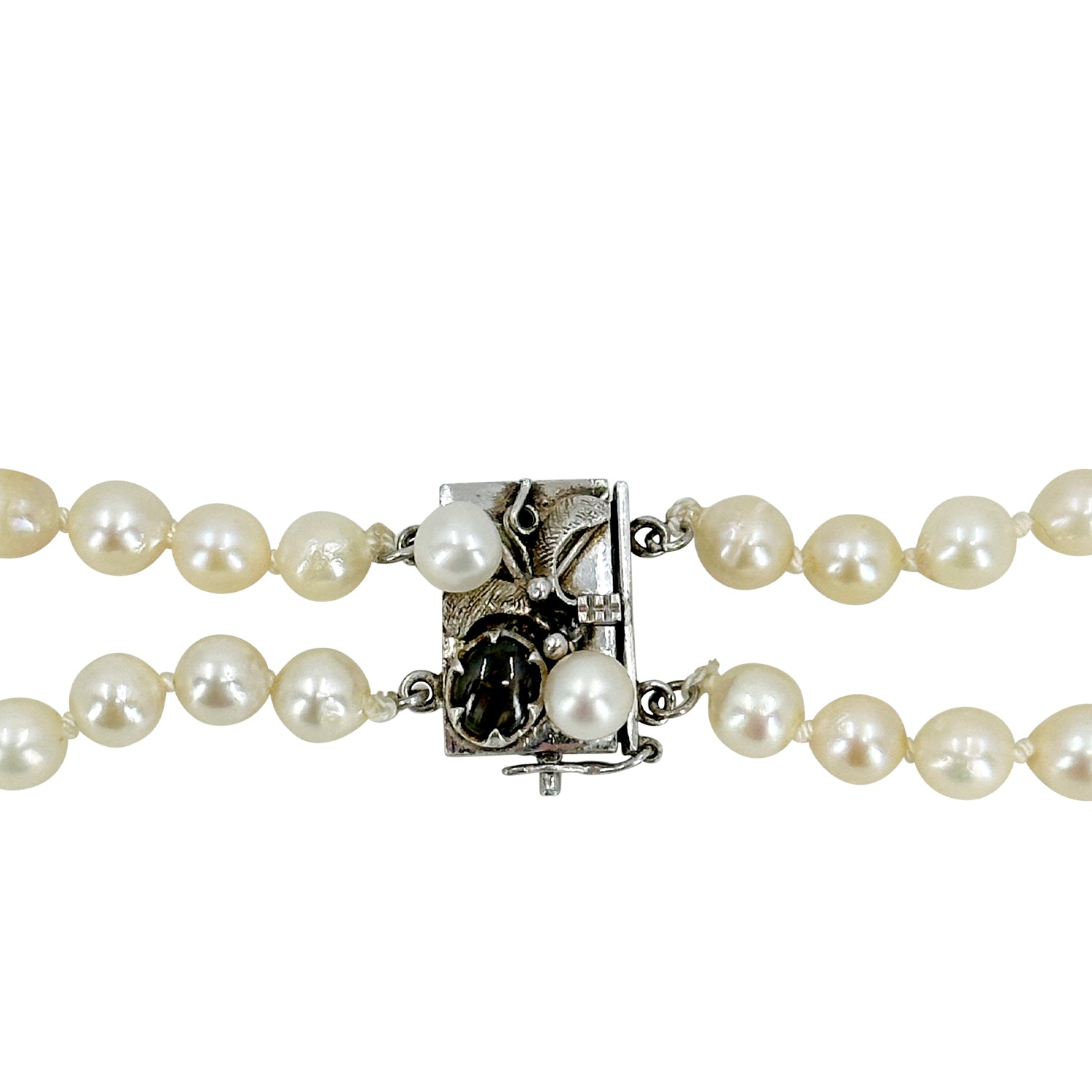 Mid-Century Double Strand Cultured Pearl Necklace with Diamond