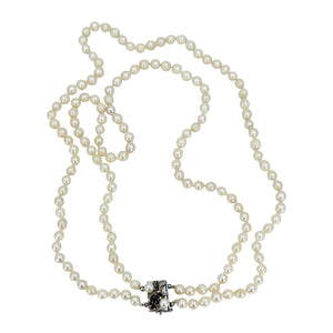 Star Sapphire Double Strand Baroque Japanese Saltwater Akoya Cultured Pearl Vintage Necklace -Sterling Silver 19.25 & 20 Inch