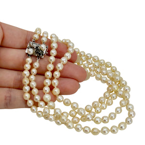 Star Sapphire Double Strand Baroque Japanese Saltwater Akoya Cultured Pearl Vintage Necklace -Sterling Silver 19.25 & 20 Inch