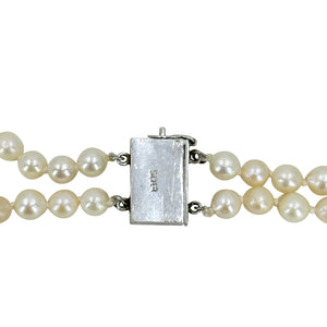 Star Sapphire Double Strand Baroque Japanese Saltwater Akoya Cultured Pearl Vintage Necklace -Sterling Silver 19.25 & 20 Inch